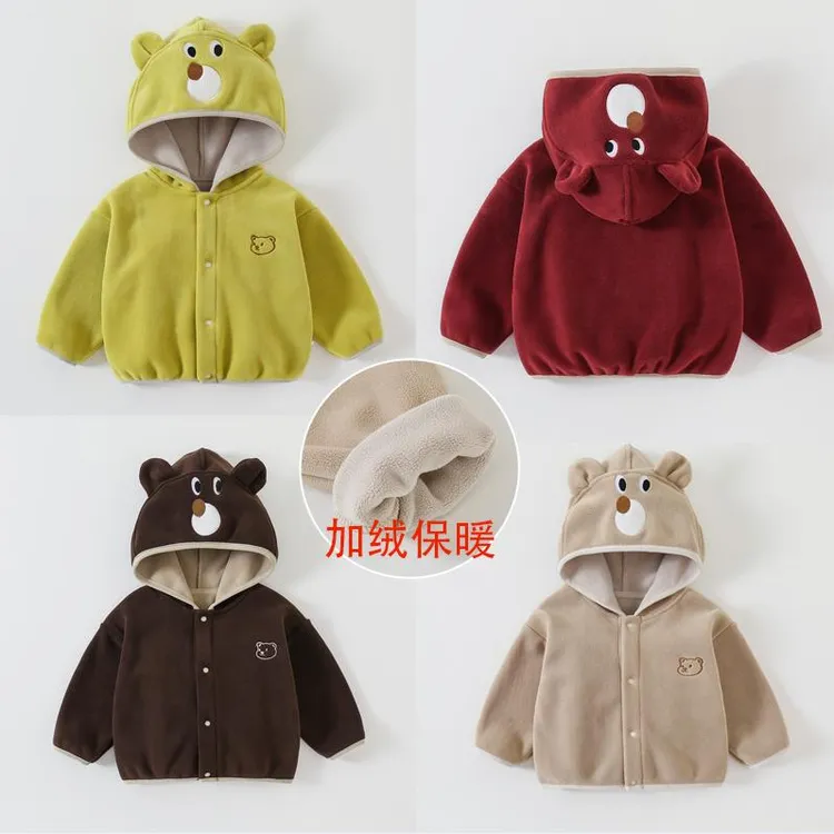 婴幼儿宝宝奥利绒外套男童秋冬季连帽上衣新款保暖可爱女童衣服潮