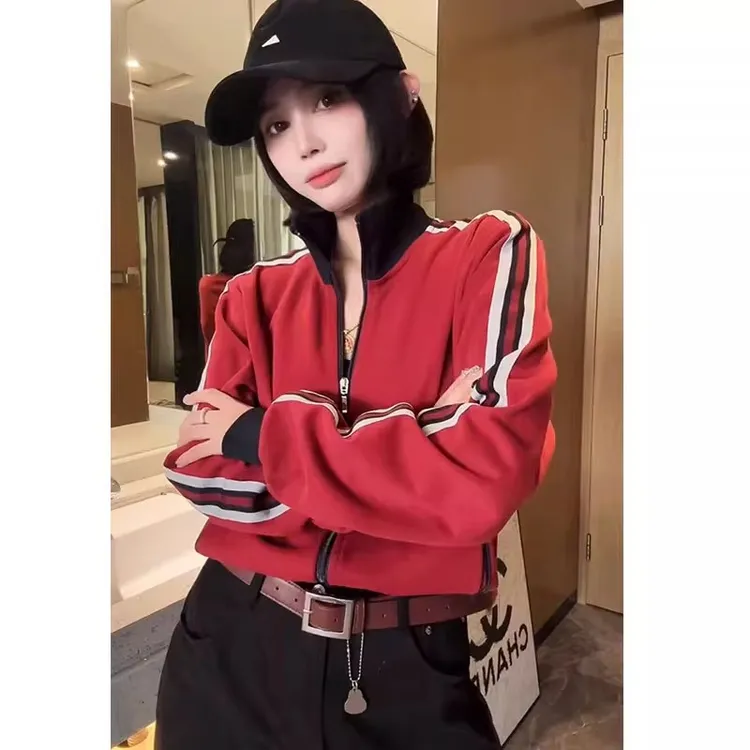 欧洲站2025早秋新款高级感拼色立领短外套女时尚洋气休闲百搭上衣