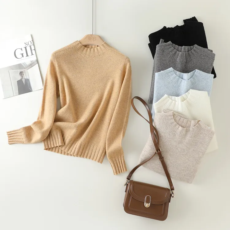 亦白【小暖炉】25秋新款女简约气质百搭半高领100绵羊毛针织衫上衣