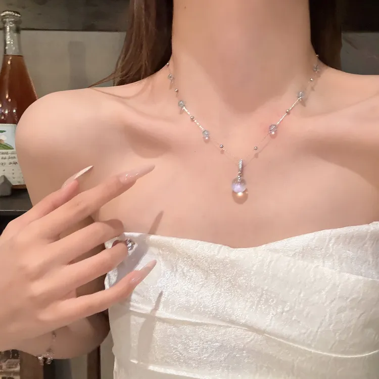 铜合金项链 琉璃海~满天星透色珍珠项链法式温柔高级感颈链配饰女