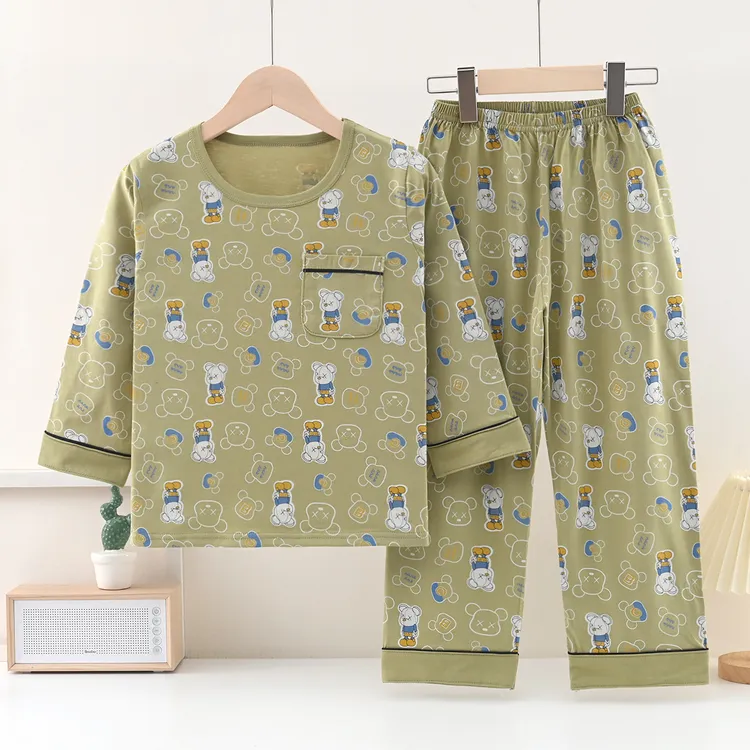 纯棉A类空调服薄款婴儿小孩家居服男童睡衣纯棉全棉秋冬款儿童