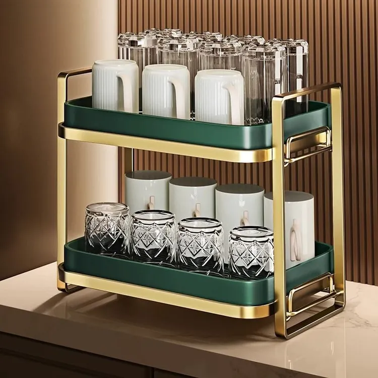 置物架网红杯架子桌面托盘双层收纳水杯茶杯咖啡玻璃杯架沥水家用