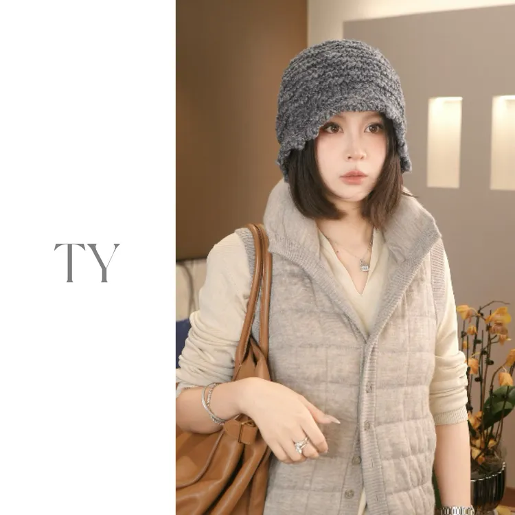 太一 秋冬手工编织钩针羊毛花纱渔夫帽保暖复古时尚水桶帽