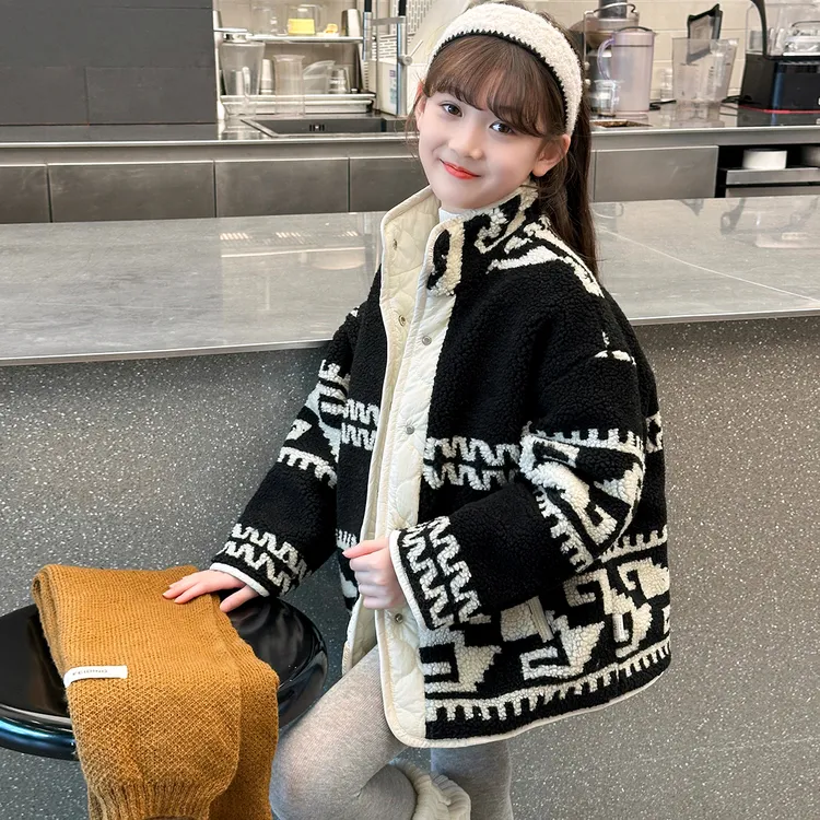 2025秋冬季新款双面穿童装中大童女童加厚棉服柔软夹棉冬装外套