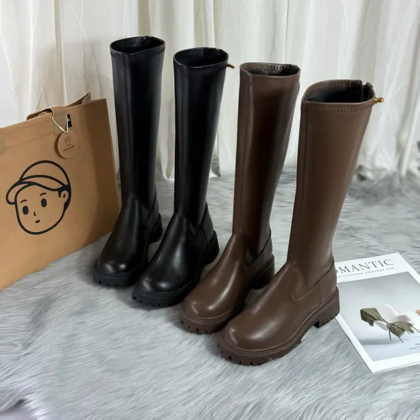 羊皮版～2025秋冬新款巨好看瘦瘦靴小个子厚底高筒冬季高跟鞋女