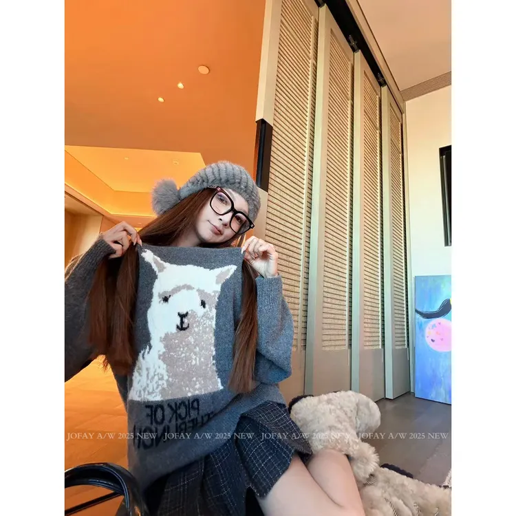 【CHASINGLIGHT】|羊驼毛衣|羊驼毛衣 秋冬韩版印花时尚M1310