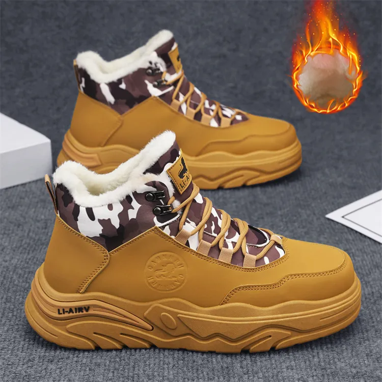 雪地靴男冬季加绒加厚保暖防寒棉鞋男士休闲百搭高帮工装马丁棉靴