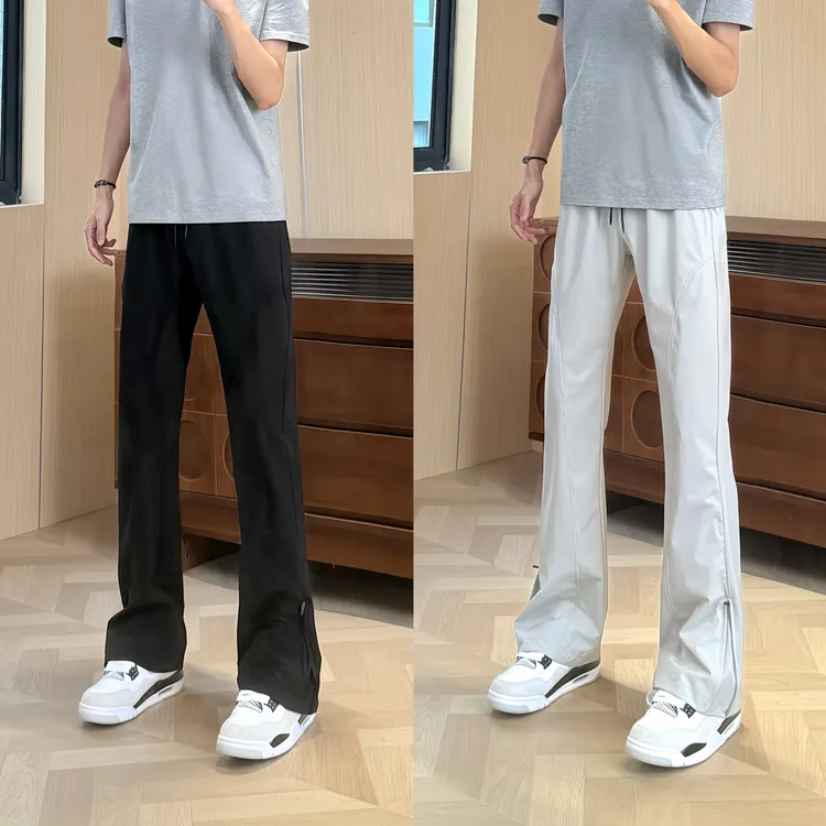 7Links丨拉链直筒微喇冰感裤薄款运动百搭弹力透气休闲裤宽松长裤