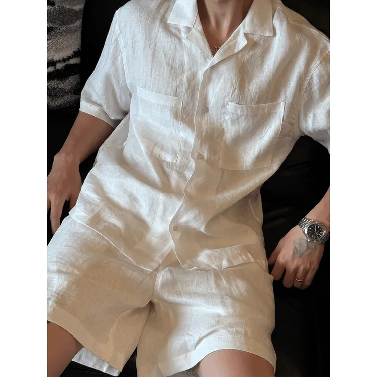 老钱风亚麻套装男2025新款轻熟风高级感穿搭衬衫短裤一套帅气夏装