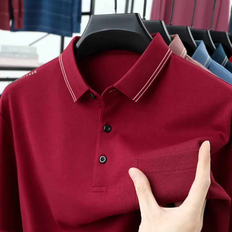 春秋10月婚宴装长袖t恤男带兜真口袋爸爸装参加女儿婚礼衣服polo