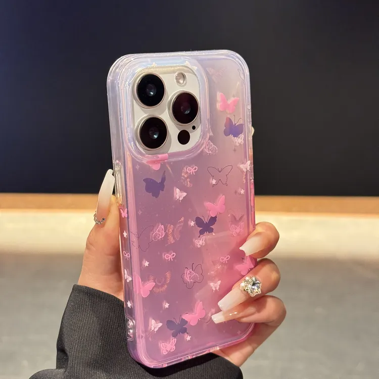 梦幻晕染渐变蝴蝶适用苹果16promax手机壳iPhone15新款14少女心13