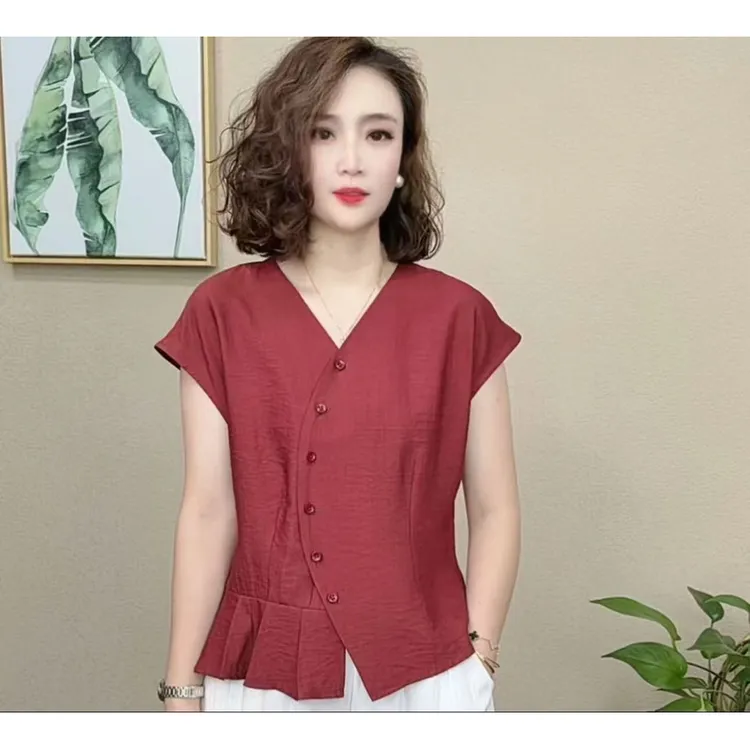 2025新款时尚洋气百搭减龄显瘦气质V领短袖T恤女上衣#05505