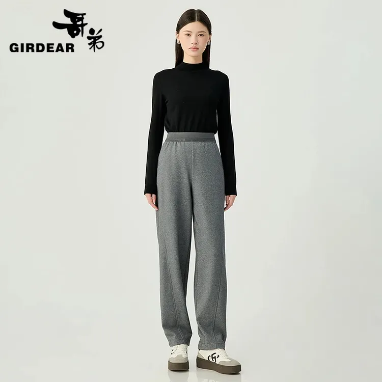 GIRDEAR/哥弟高腰宽松加厚加绒黑色休闲香蕉新款烟管裤1100490