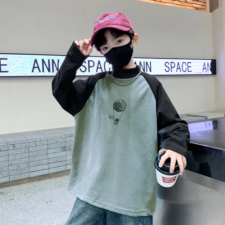 儿童装男童冬季半高领T恤2025新款中大童秋冬款加绒男孩打底衫潮t