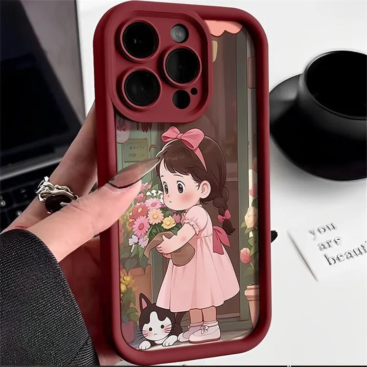 捧花女孩苹果16手机壳15Pro适用iPhoen14保护套13ProMax可爱XsMa