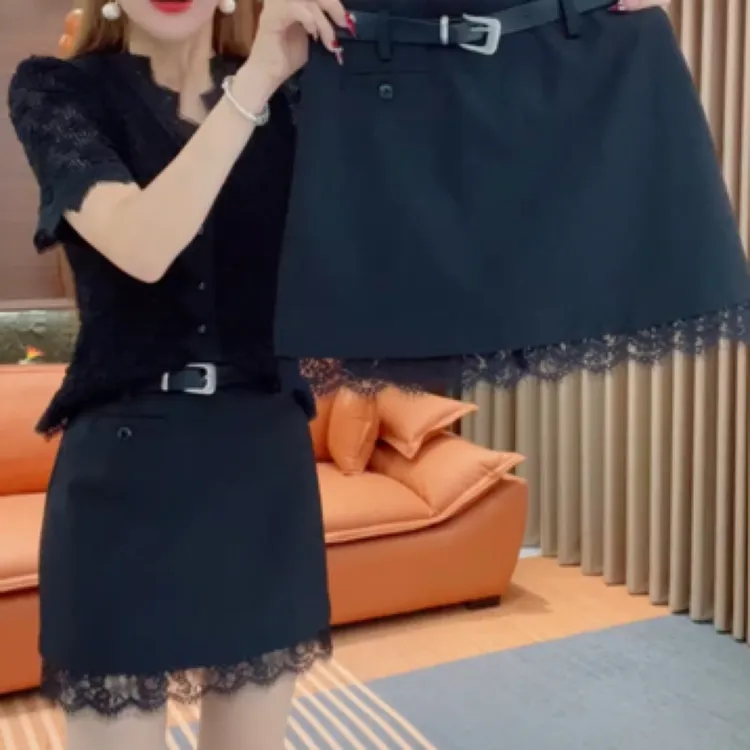 欧货春季新款蕾丝花边半身裙(送腰带）