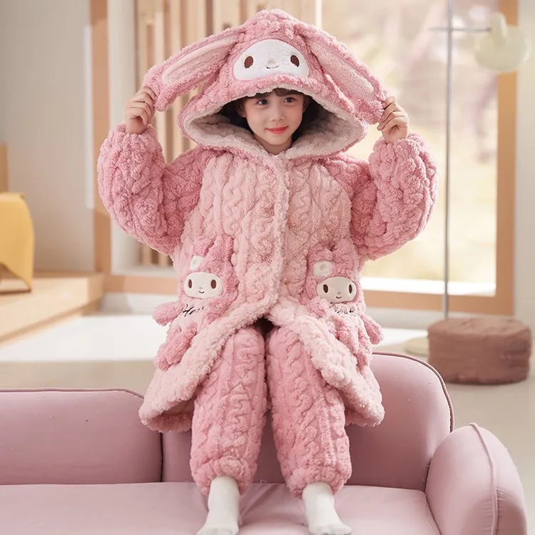 「三层加绒夹棉加厚」儿童睡衣新款冬季女童加绒珊瑚绒公主女孩家居