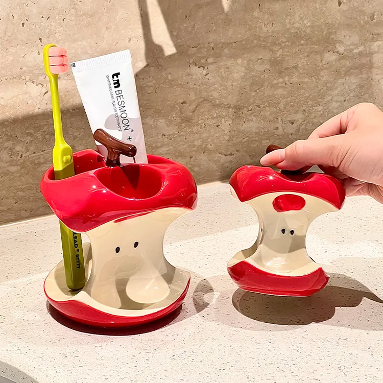 尊慕斯苹果陶瓷牙刷架浴室卫生间台面洗手洗漱台创意电动牙刷底座