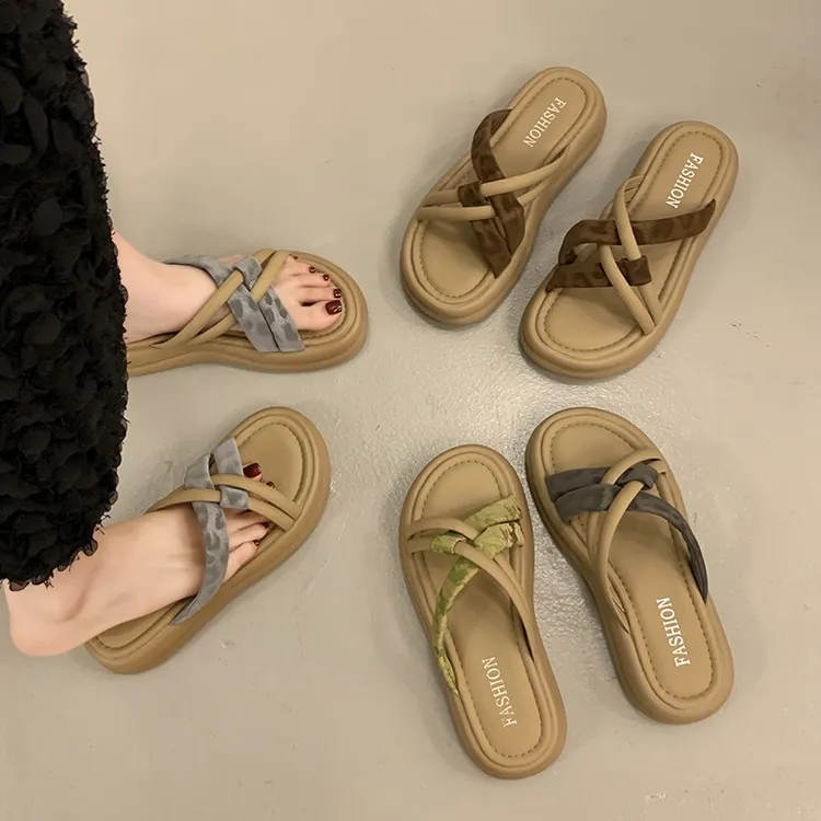 2025夏季新款复古编织拖鞋女外穿厚底踩屎感国风一字凉拖休闲爆款