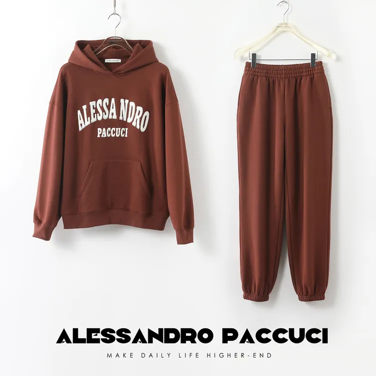 AP洛哥25838X 舒适100棉束脚松紧腰长裤/立体字母毛巾绣连帽卫衣