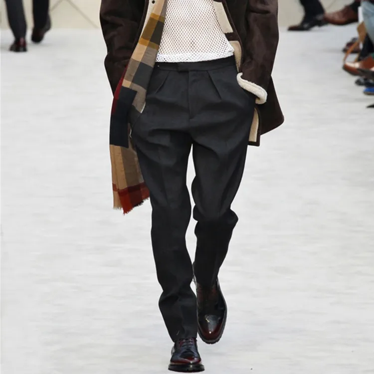 男士休闲裤宽松裤子2025冬季新品欧美走秀中腰呢子长裤小脚哈伦裤