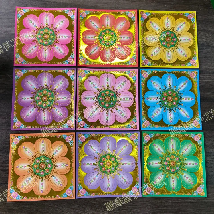九色大花瓣双面彩印琉璃烫金正方形莲花手工折纸19X19厘米