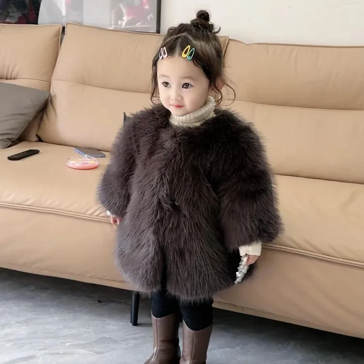 女童冬季加绒加厚毛毛外套环保仿皮草大衣洋气棉袄儿童保暖毛皮草