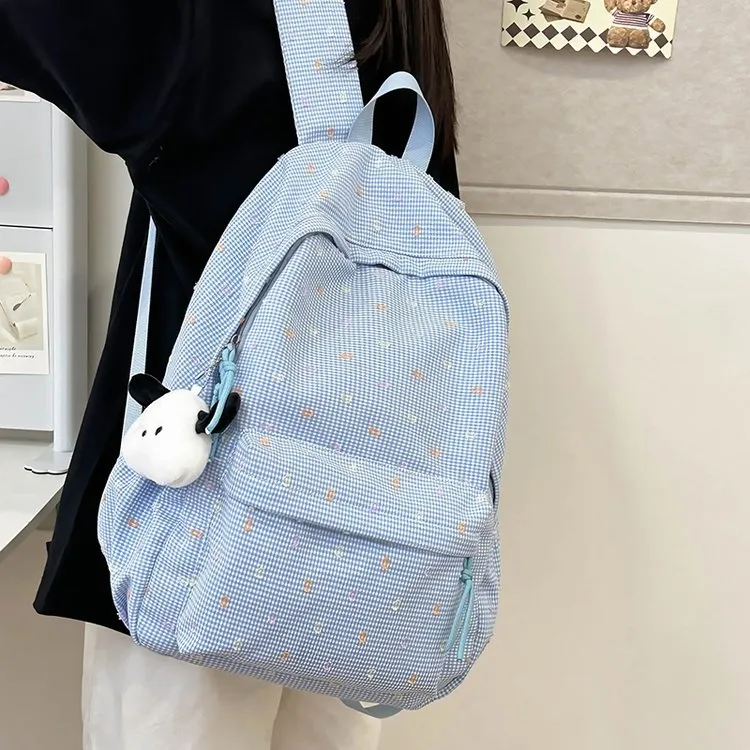 透气小清新百搭高中生波点书包学院风女耐磨双肩款