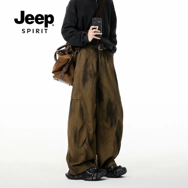 JEEPSPIRIT直筒大码做旧微弹吸汗宽松立体剪裁休闲裤裤子秋季
