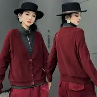 亿火厚款薄款百搭针织衫翻领时尚女装短款宽松型-7023