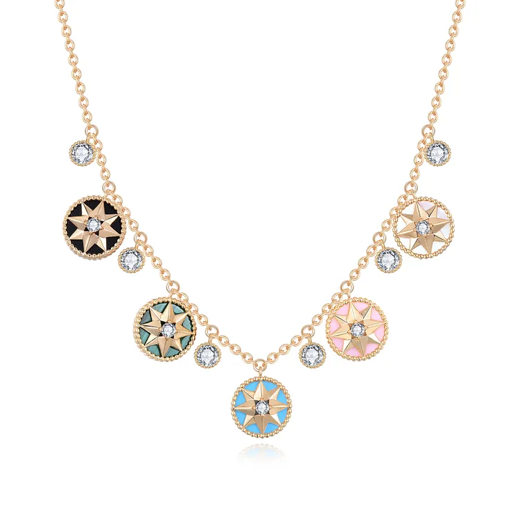 合金项链 2439【星币系列】财气满盈金木水火土五色五星币项链