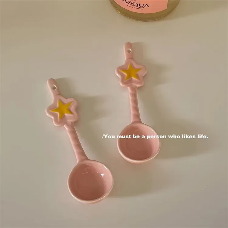 可爱星星少女陶瓷汤勺高颜值长柄小勺甜品早餐勺调羹星之卡比餐具
