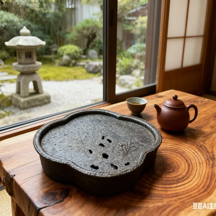 承高足铜盖功夫茶具干泡台茶盘