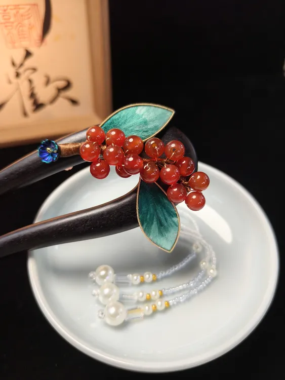 [惊鸿]新中式发簪非遗绒花手工蚕丝掐丝复古气质盘发配饰流苏步摇