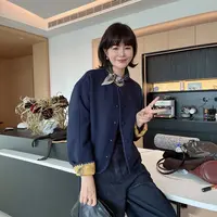 秋冬韩版休闲高级圆领单排扣双面穿呢子短外套