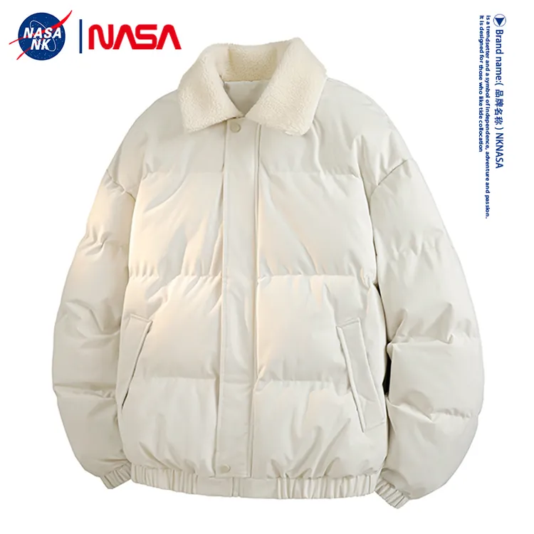 NASA联名保暖毛领棉服男女同款冬季宽松加厚港风情侣翻领防风棉衣