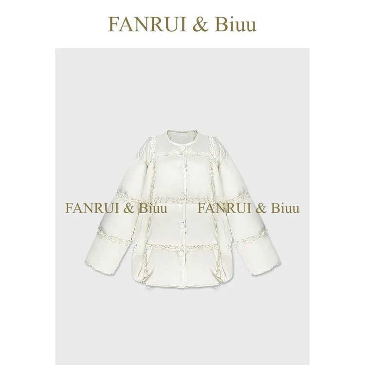 FANRUI/泛芮 「缎襟逸褶」褶皱花边高端90白鸭绒中长款羽绒服B19793