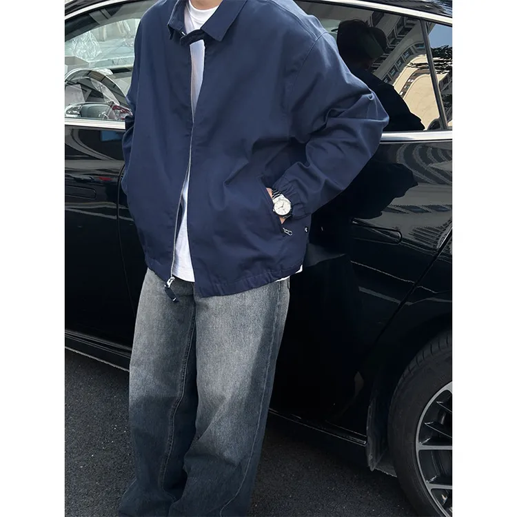 藏青色cleanfit短款外套男秋冬工装潮牌高级感美式飞行员行政夹克