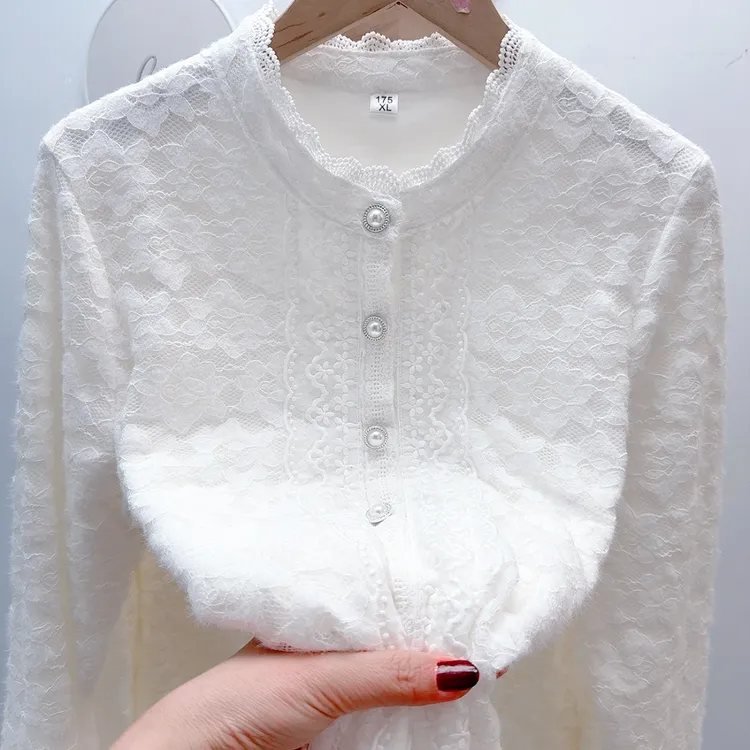 套头百搭网纱蕾丝打底衫衬衣时尚长袖内搭秋冬小衫半高领立领洋气