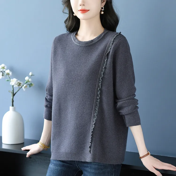 春秋大码洋气长袖针织衫女宽松遮肚子显瘦毛衣百搭秋冬时尚打底衫