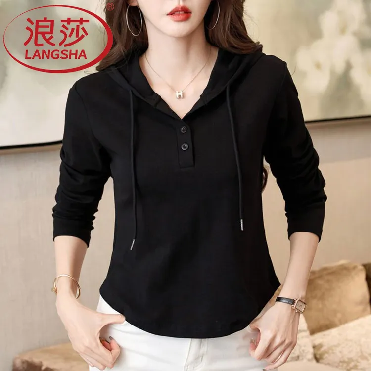 浪莎优质棉韩系ins衣服连帽卫衣长袖T恤2025秋新款打底衫早秋上衣