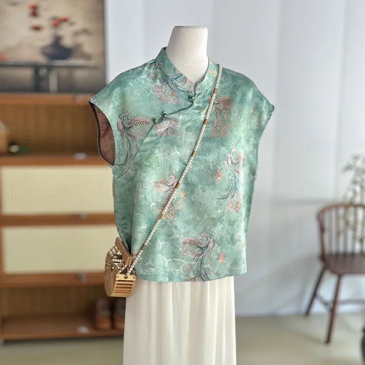 2025夏季新中式国风无袖衬衫女装高级感轻奢宽松显瘦气质百搭上衣