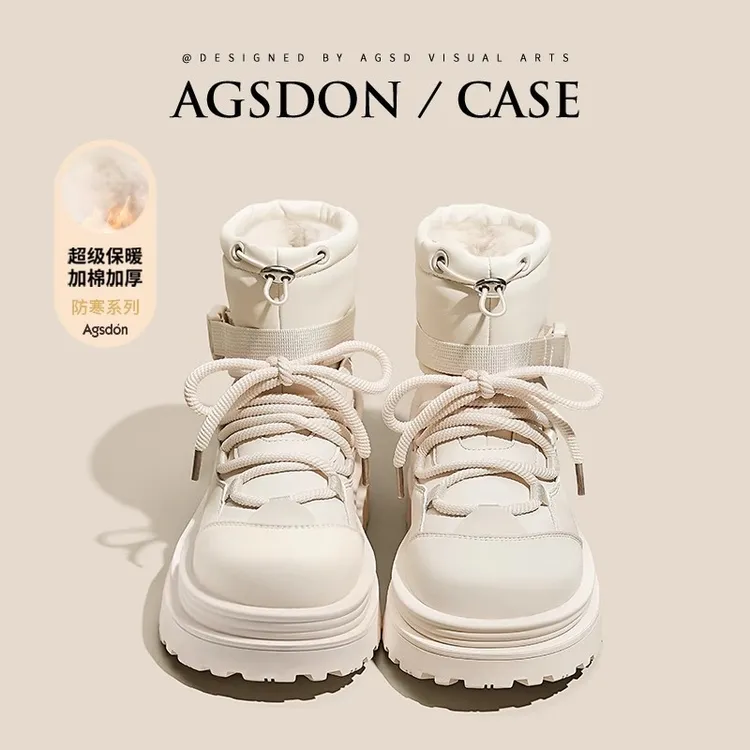 /奥古狮登白色雪地靴女2025冬季新款加绒加厚面包棉鞋防滑短靴子Q