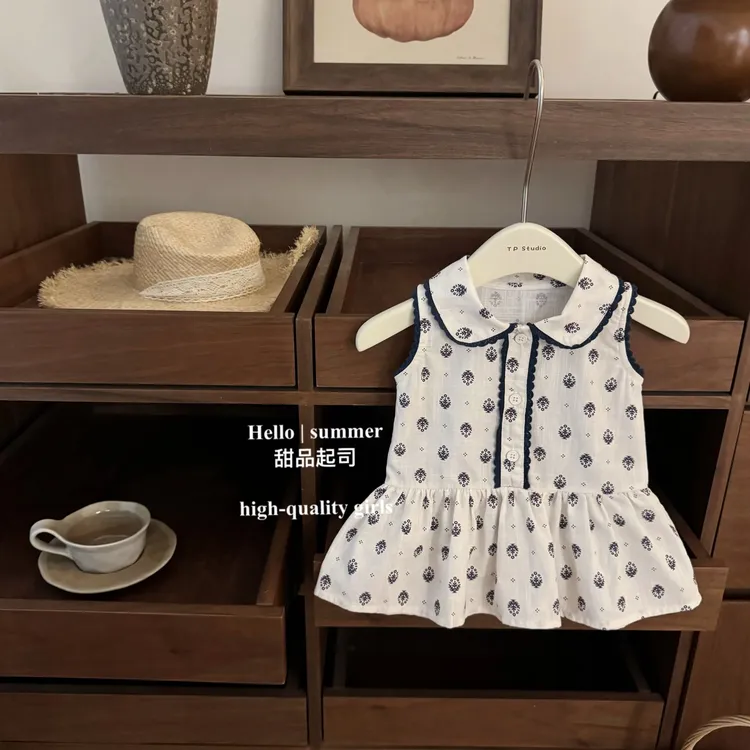 【甜品起司】南法小碎花！女宝宝甜美可爱薄款娃娃领背心洋气公主裙