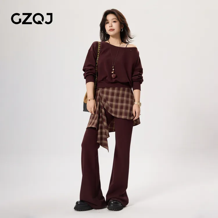 老琴私服【秋日画报】欧若风时尚一字领卫衣高级感休闲裤套装 61314