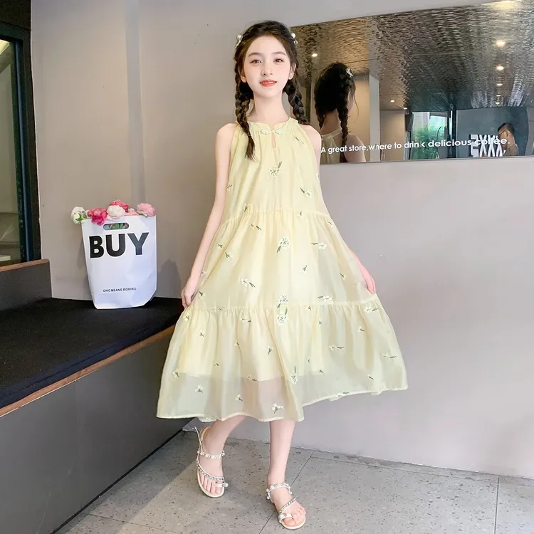 NEXTVSTO女童夏季连衣裙2025新款中国风女大童吊带裙子碎花公主裙