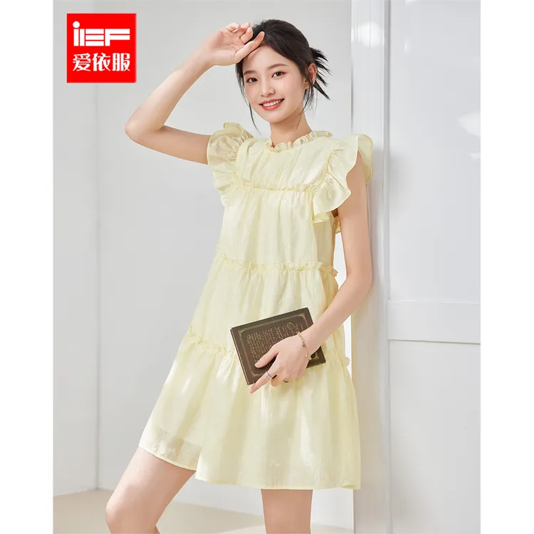IEF/爱依服裙子2025夏季新款韩版甜美减龄飞飞袖设计背心裙流光风