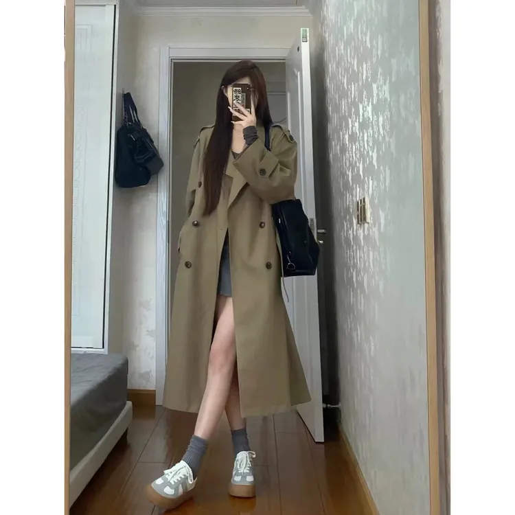 高级感西装领卡其风衣外套女春秋新款气质宽松双排扣中长款休闲女