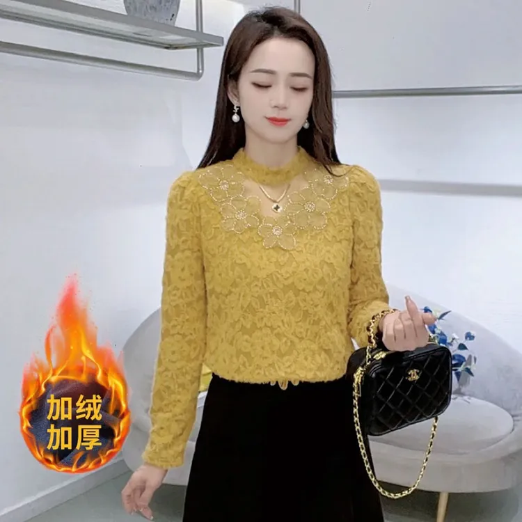 蕾丝打底衫女2025秋冬新款时髦洋气半高领保暖气质减龄加厚上衣潮
