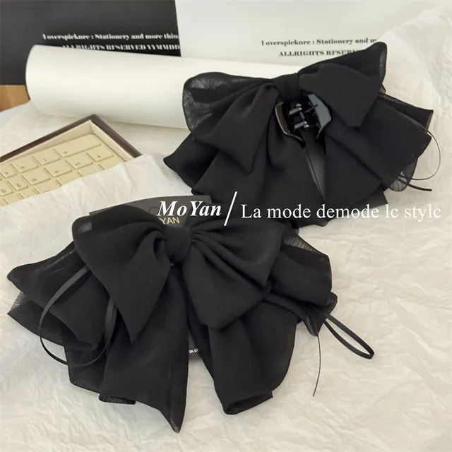 韩版小香风黑色蝴蝶结抓夹女高级感后脑勺弹簧夹子高马尾发夹发饰